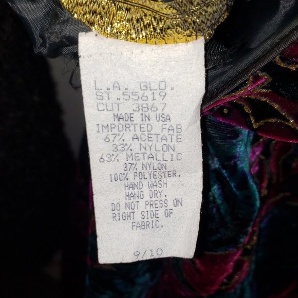 Vintage 80s Velvet Floral Cocktail Dress - LA GLO - Size 9/10 - Picture 3 of 4